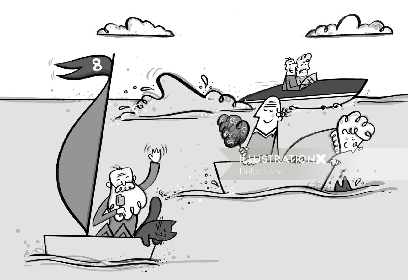 Ilustração de linha de corrida de barco