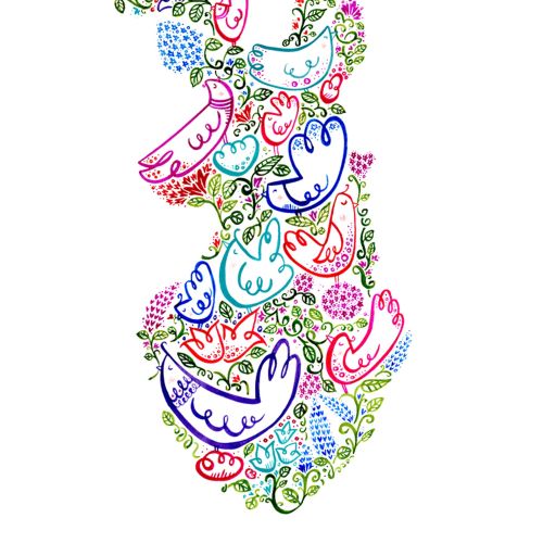 Decorative illustration of floral deer 