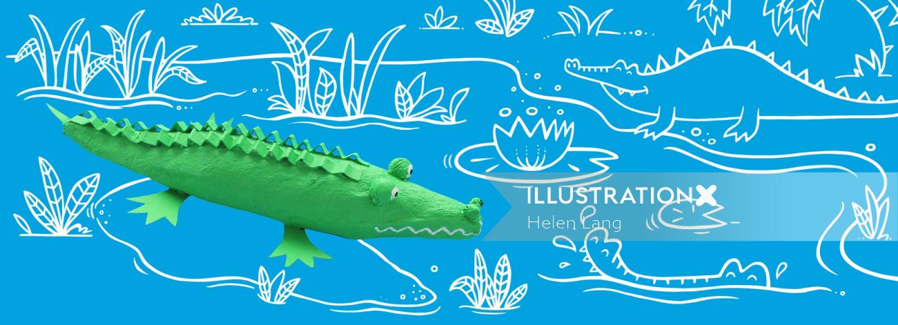 Line illustration of crocodile 