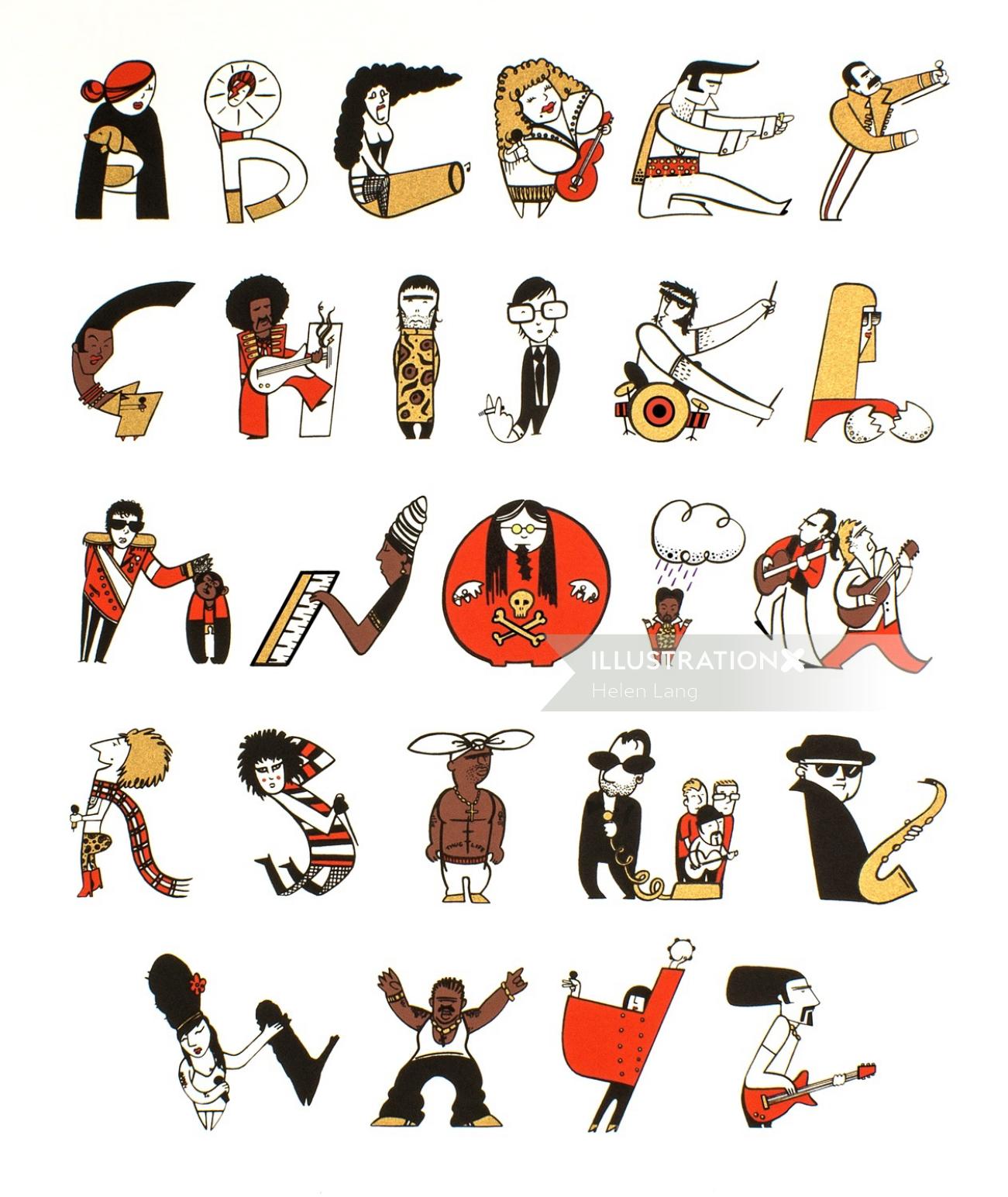 Ilustración del alfabeto musical