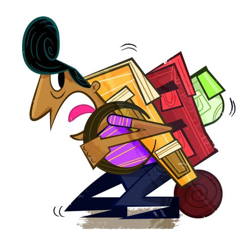 An illustration of man carrying backpack