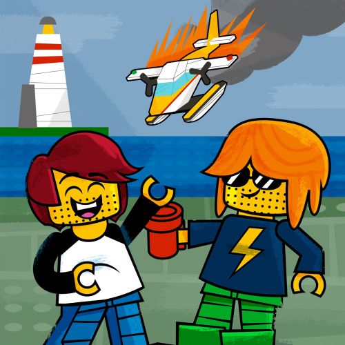Cartoon illustration of lego characters