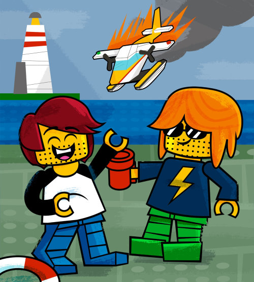 Cartoon illustration of lego characters