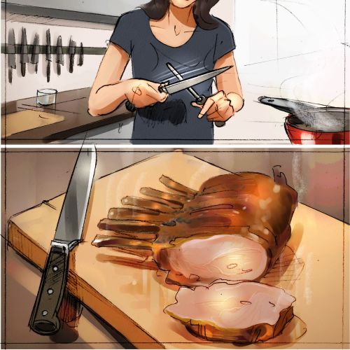 Food illustration of women in kitchen 