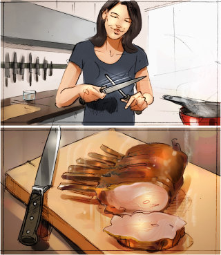 Ilustración de comida de mujeres en la cocina. 