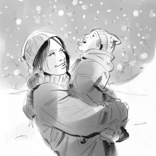 Mother and daughter love line art 