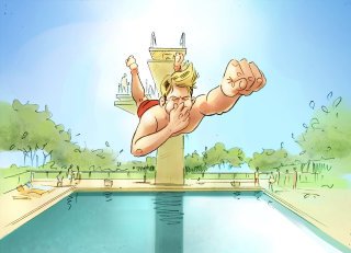 跳入泳池的运动插画 