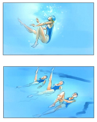 女孩游泳池锻炼健身插画 