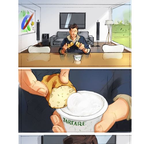Storyboard illustration of cup of tea with bread