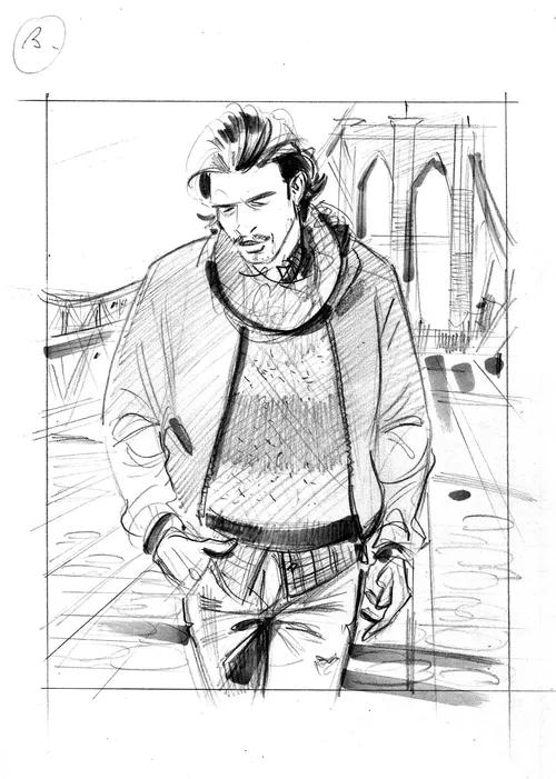 Line art of boy vintage fashion 