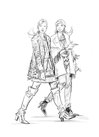 Sketch art of women vintage fashion 