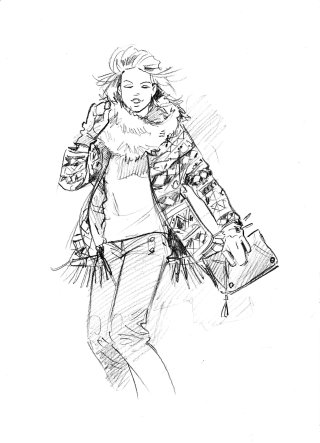 Illustration de mode d&#39;une jeune fille en robe à fleurs 