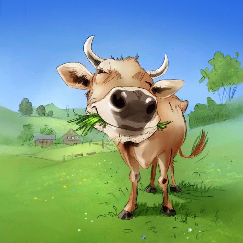 Nature illustration of cow eating gross 