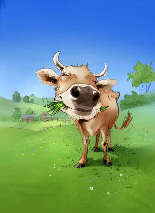 Ilustração da natureza de uma vaca comendo nojento 