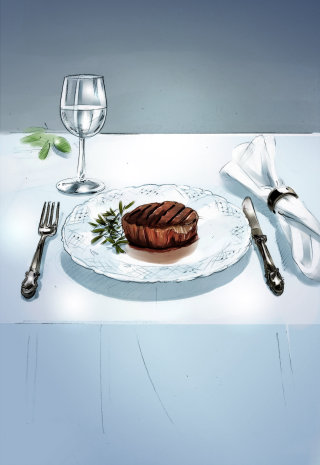 Pintura digital de ilustración de mesa de comedor. 