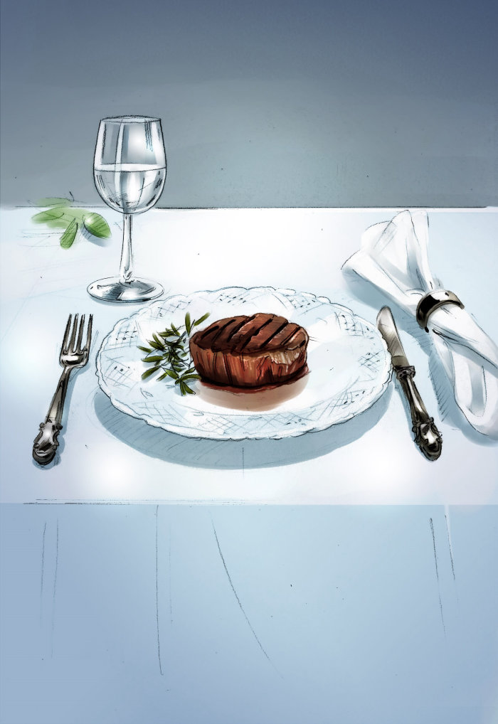 Digital painting of dining table illustration 