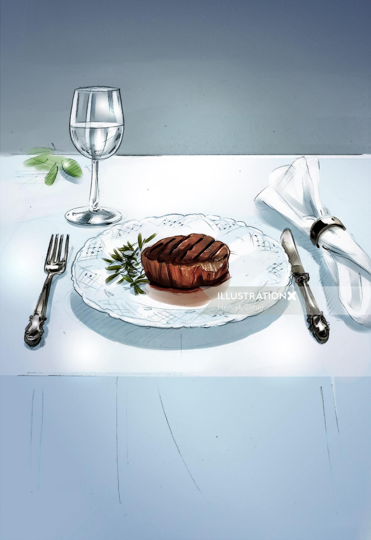 Digital painting of dining table illustration 