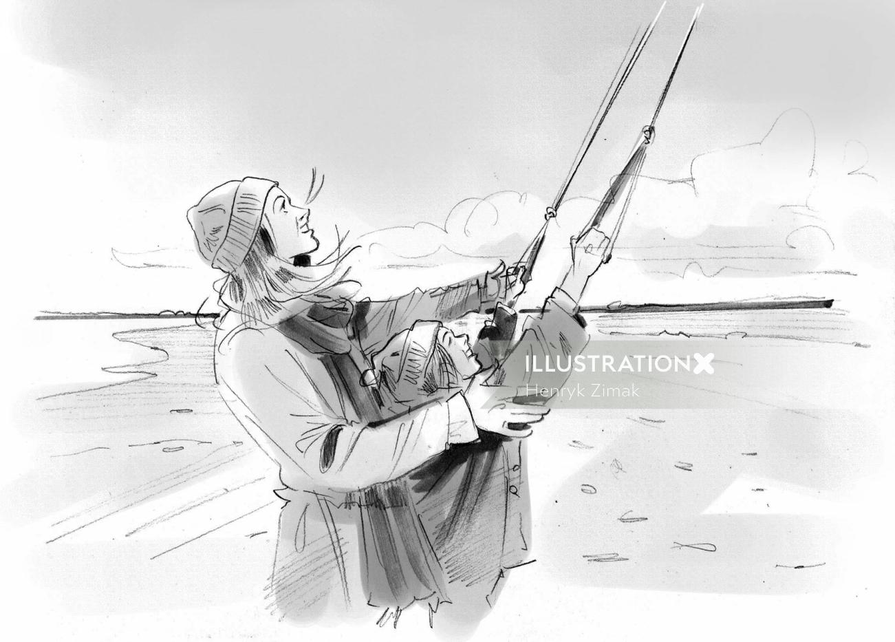 Black and white design of fishing 