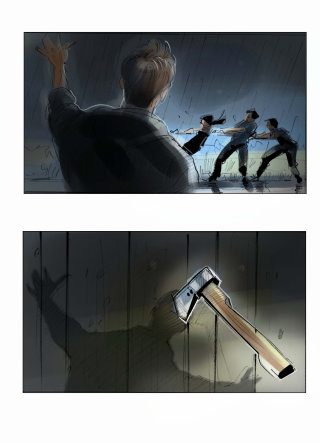 男性を殺害するストーリーボードのイラスト