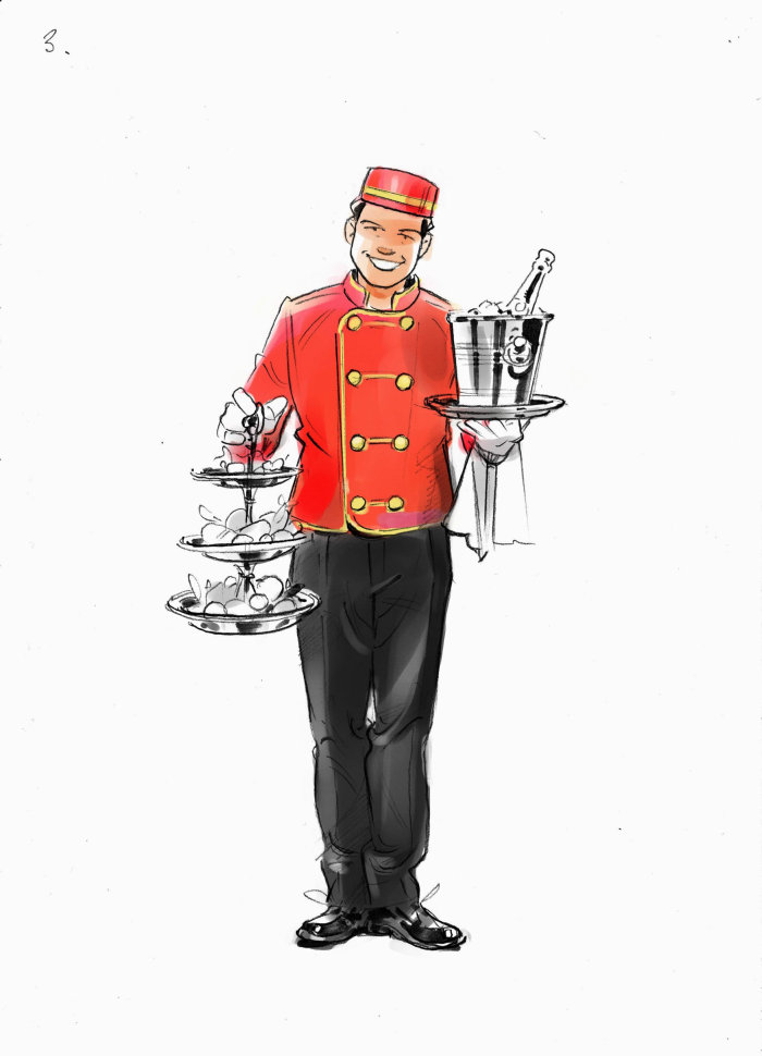 Watercolor painting of food server