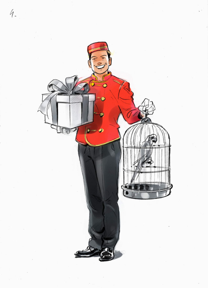 Graphic design of Delivery man with gift 