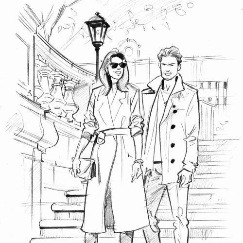 Line drawing of couple 