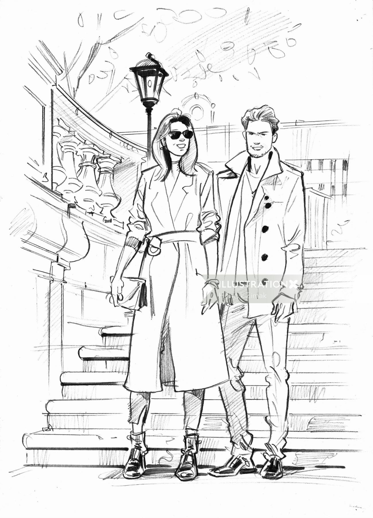 Line drawing of couple 
