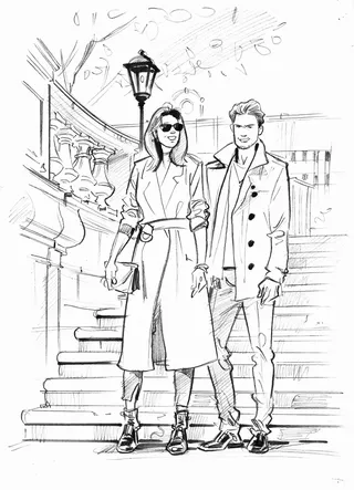 Line drawing of couple 