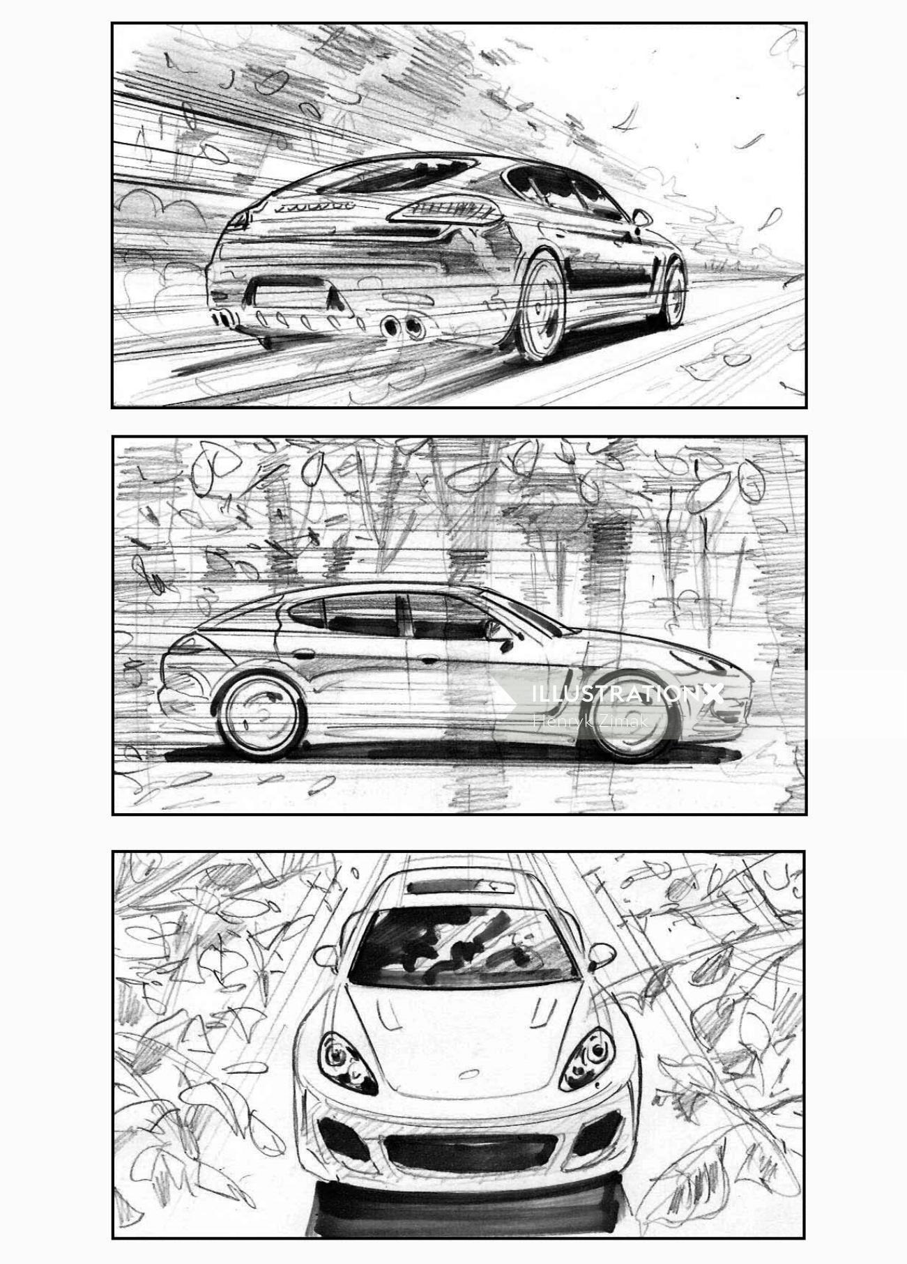 Line illustration of cars 