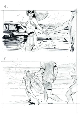 Pencil sketches of people enjoying a sunny beach by Henryk Zimak