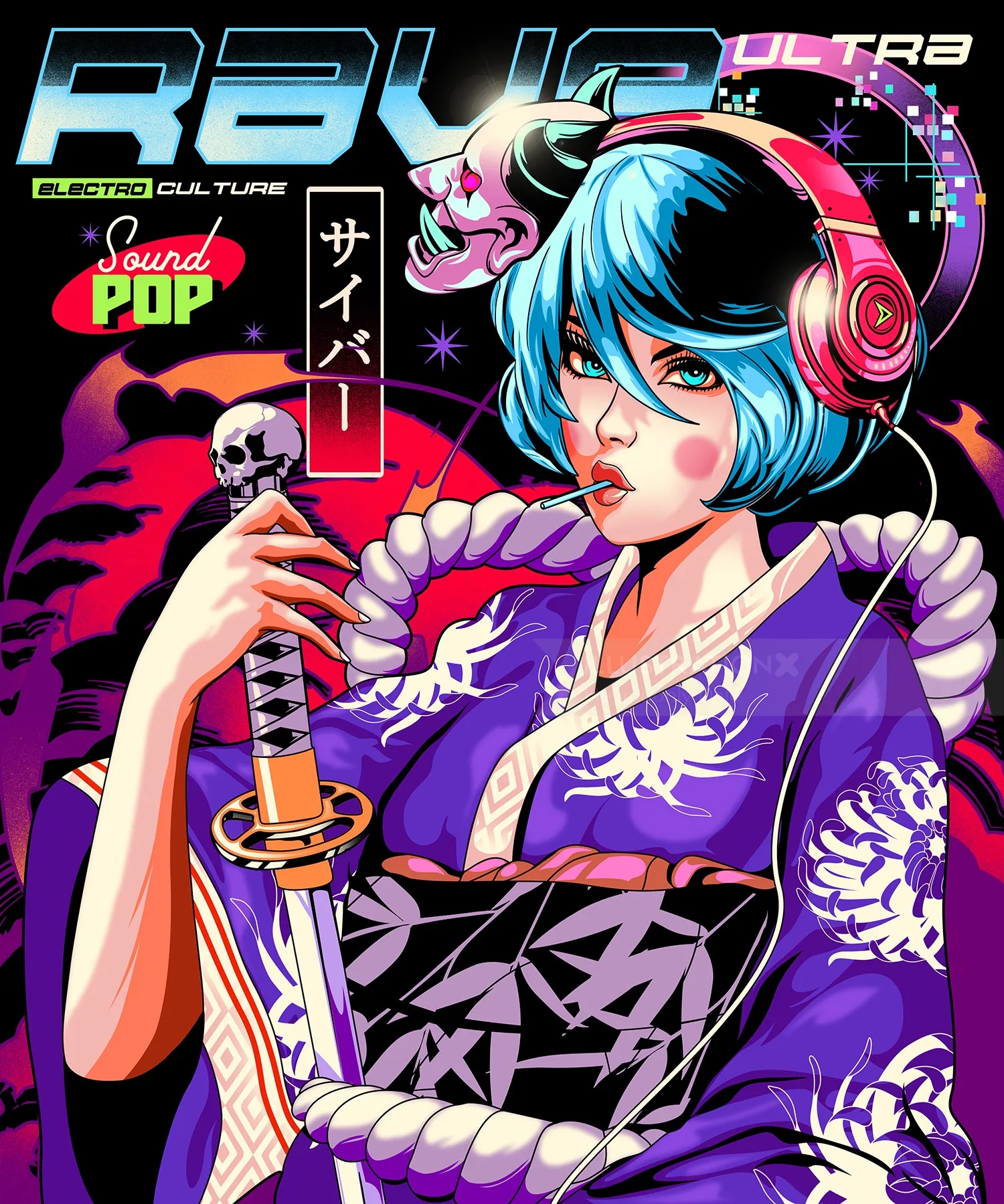 Fan art poster for anime-style EDM rave party