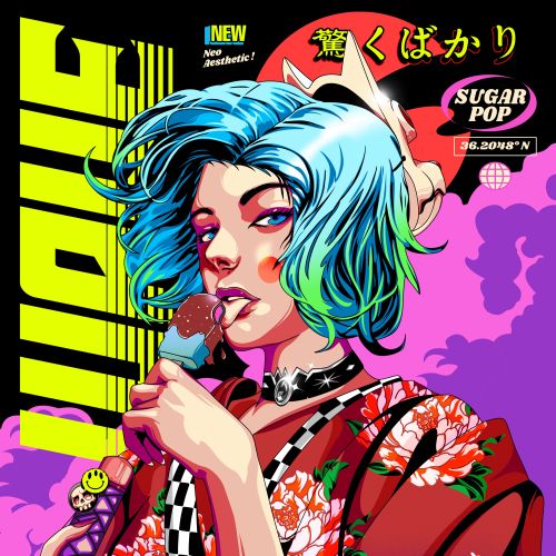 80s City Pop fashion meets traditional Japanese Geisha design