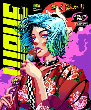 80s City Pop fashion meets traditional Japanese Geisha design