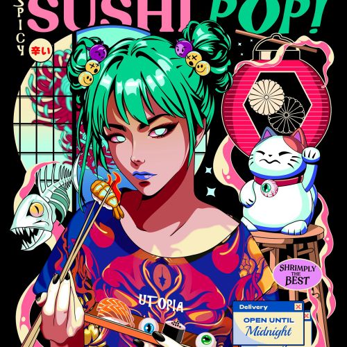 Playful pop illustrations of Japanese street food