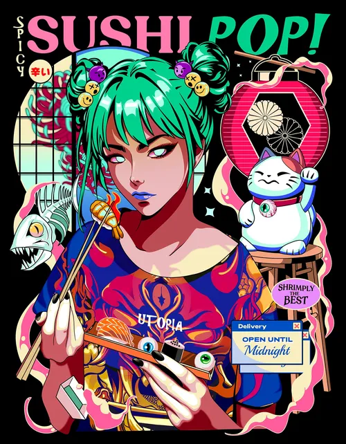 Playful pop illustrations of Japanese street food