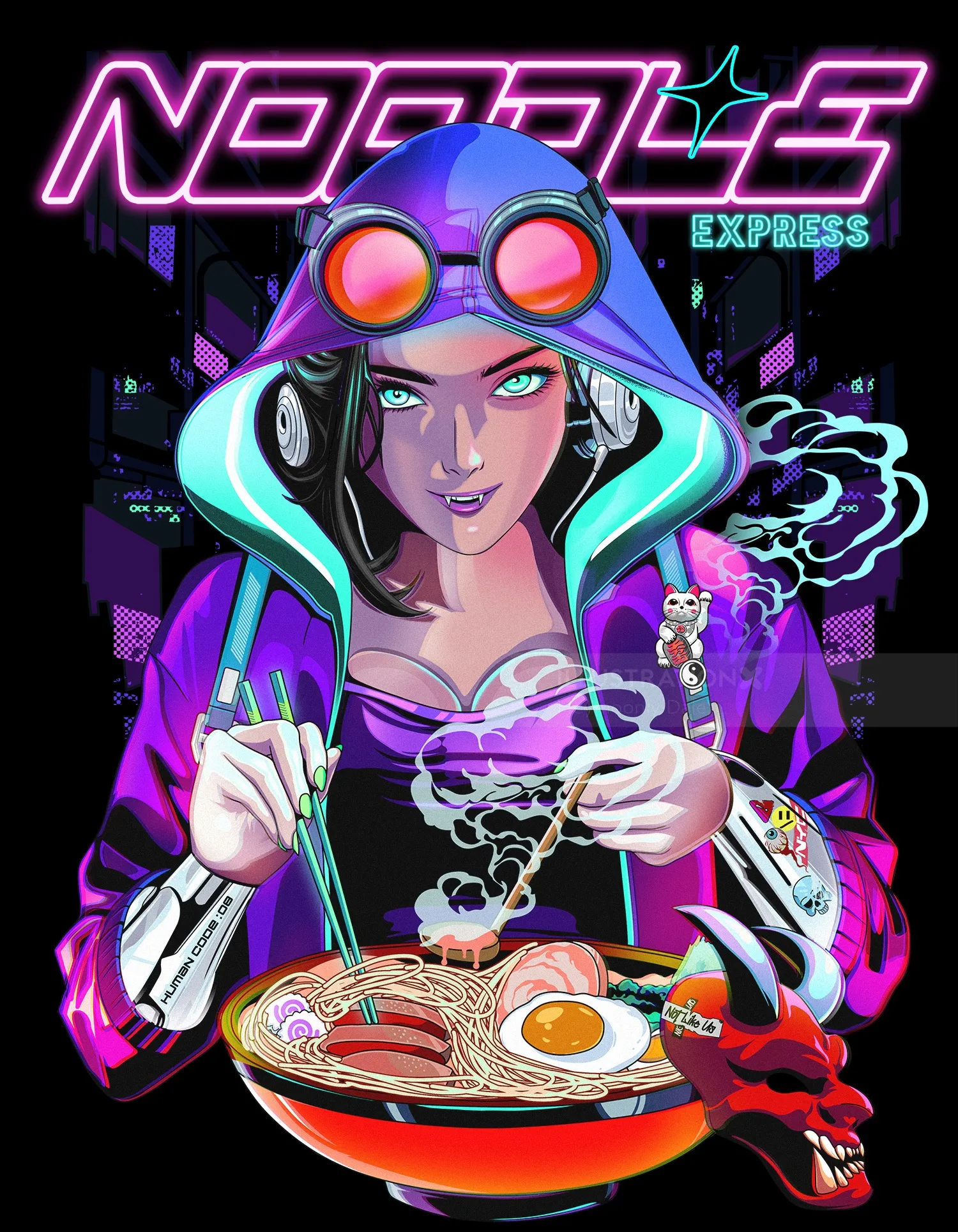 Noodle lover in a cyberpunk world