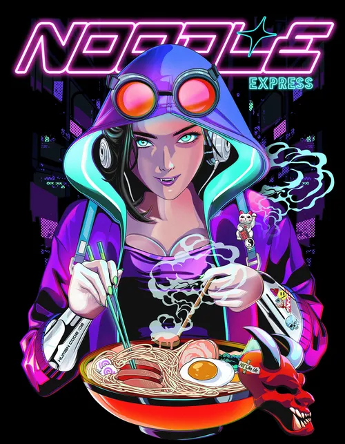 Noodle lover in a cyberpunk world