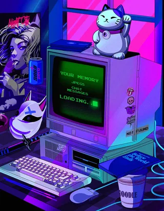 80s Japanese City Pop inspired Vaporwave retro aesthetic