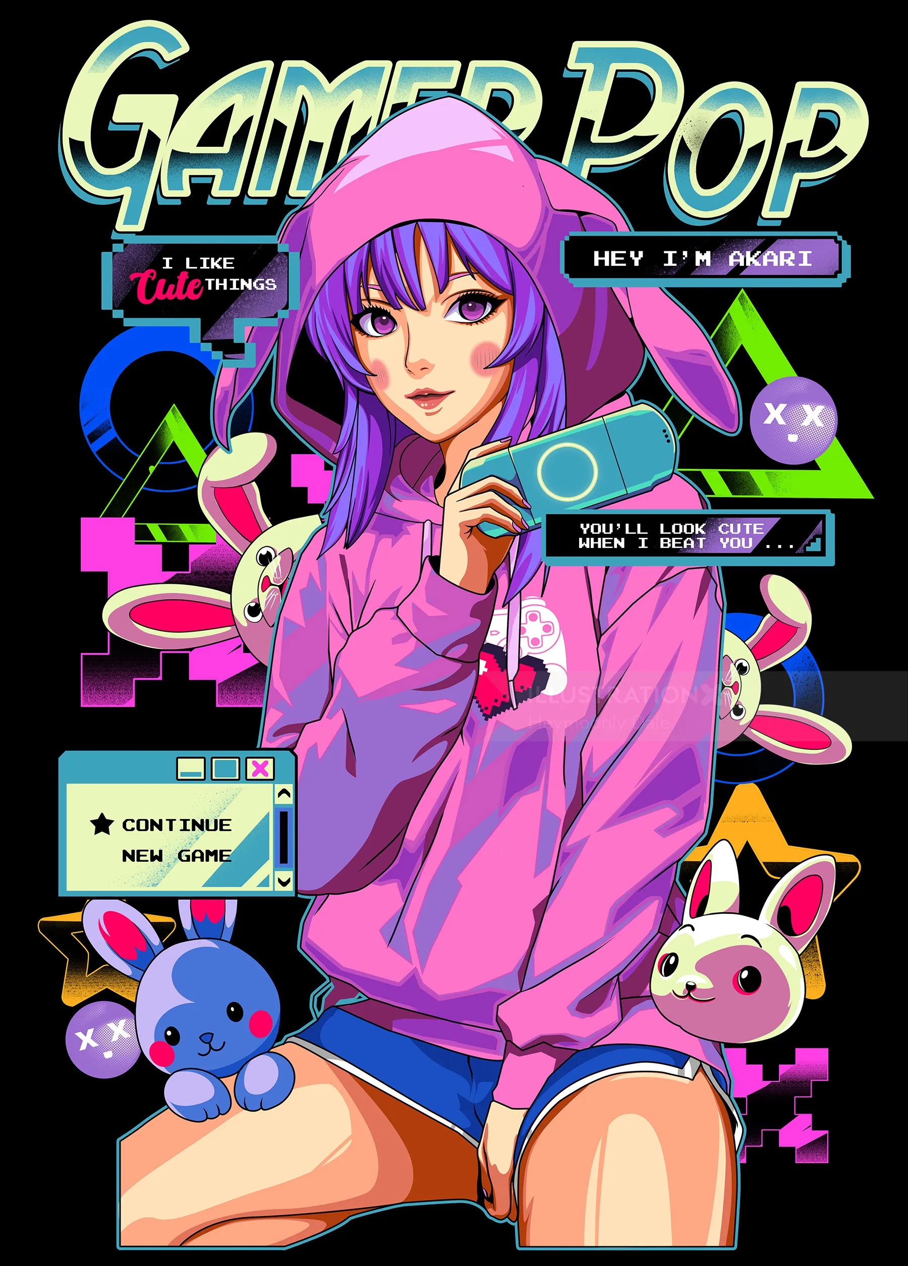 Colorful anime pop art prints for T-shirts and hoodies