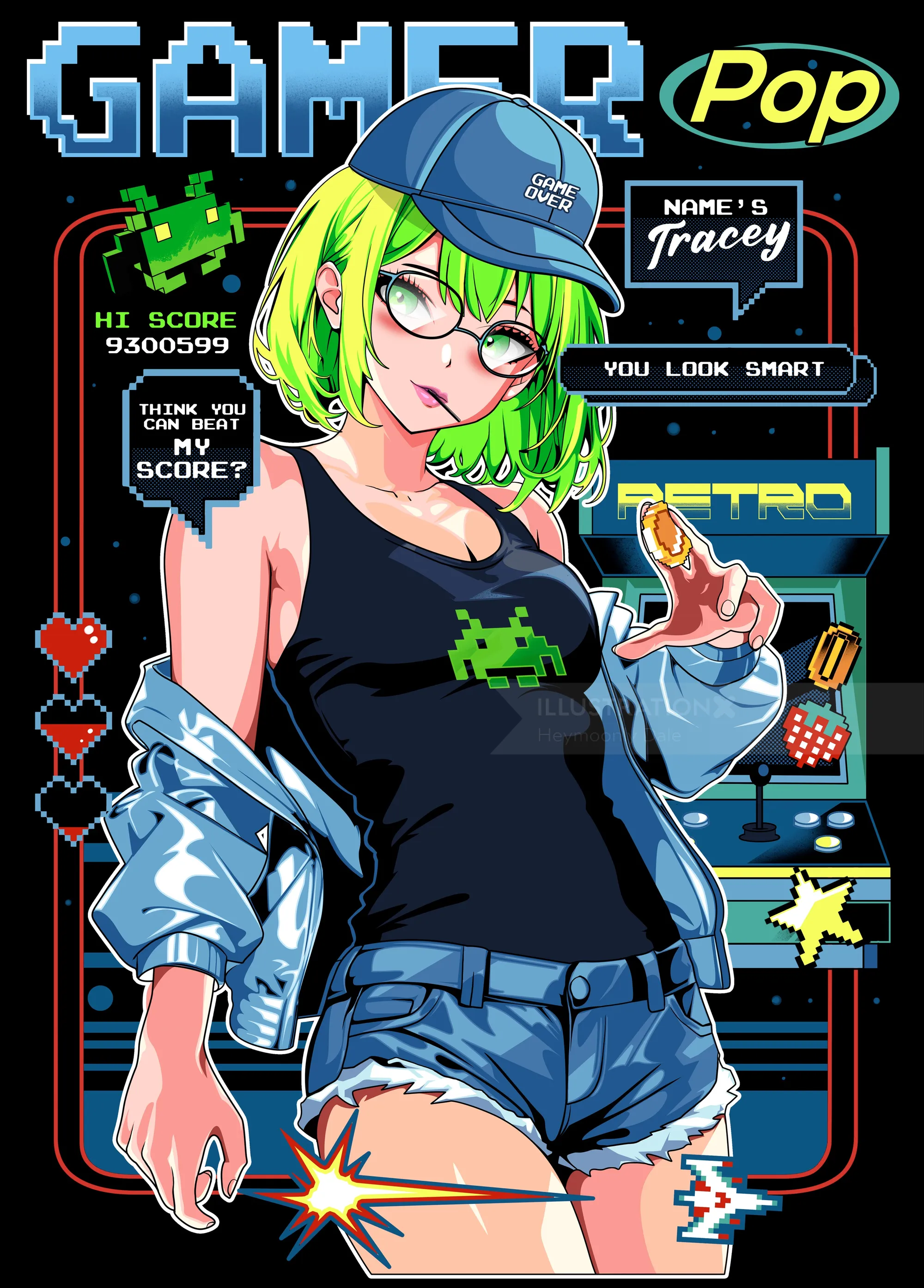 T-shirt design featuring Pop Anime gamer character