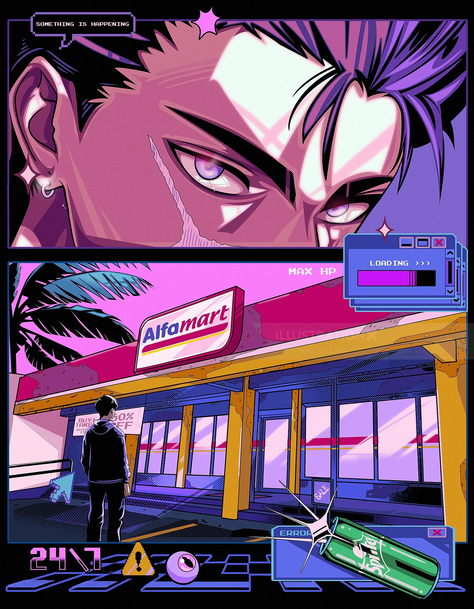 Vaporwave City Pop bodega in GTA-style retro universe