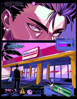Vaporwave City Pop bodega in GTA-style retro universe
