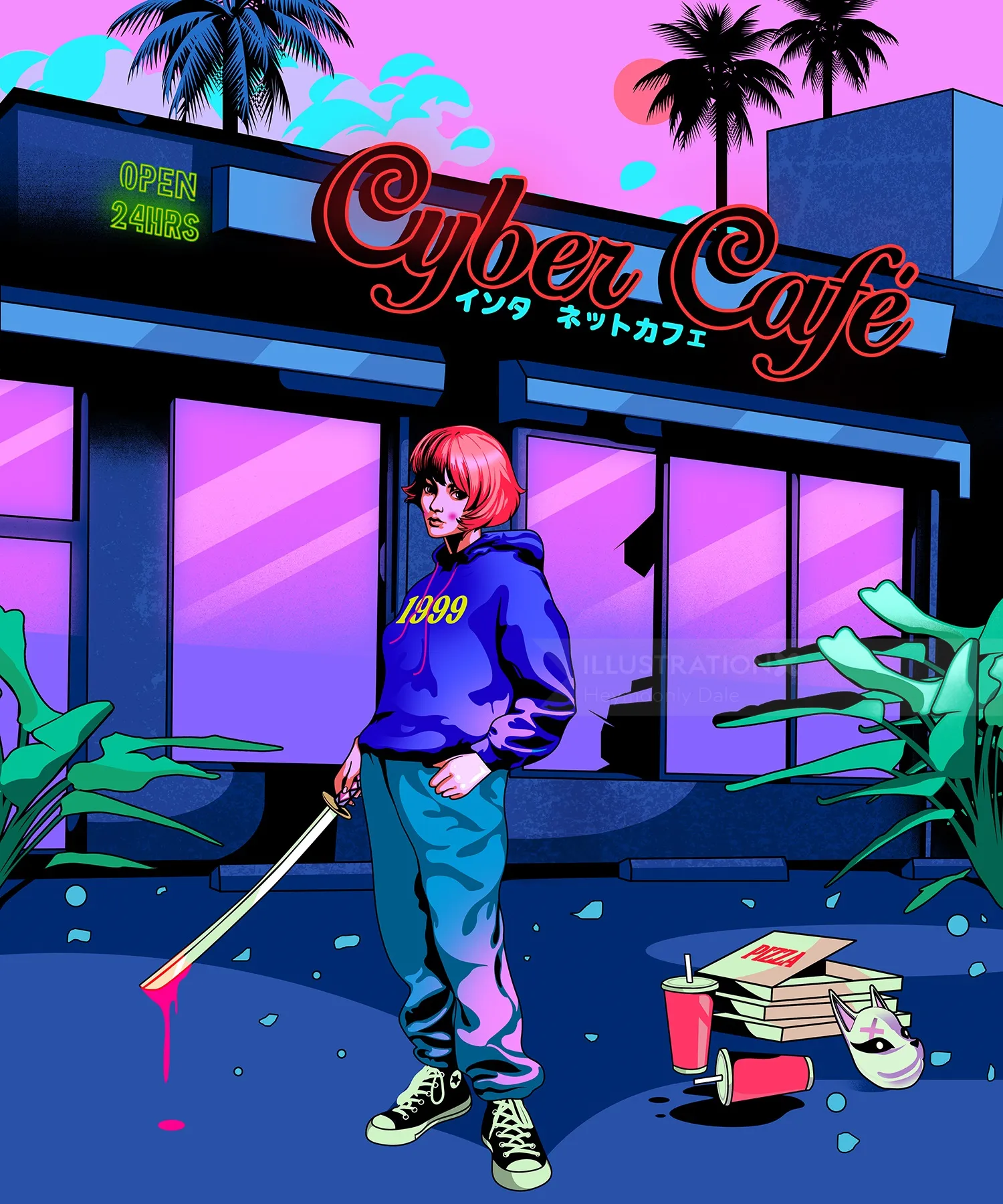 Retro Japanese design in pastel Vaporwave style