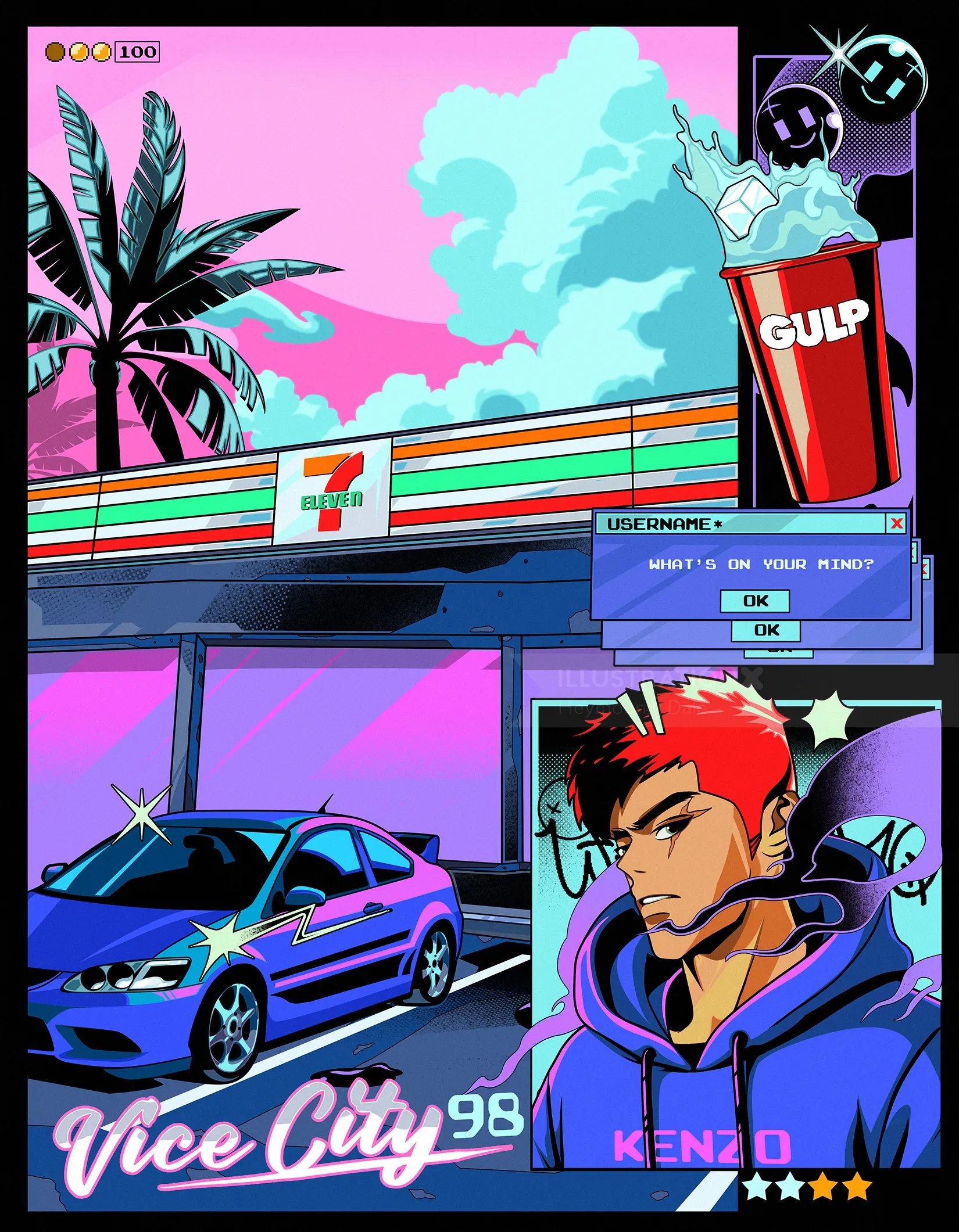 City Pop-inspired 711 convenience store art