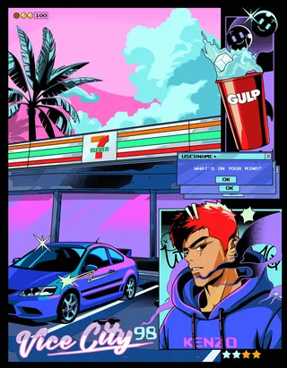 City Pop-inspired 711 convenience store art