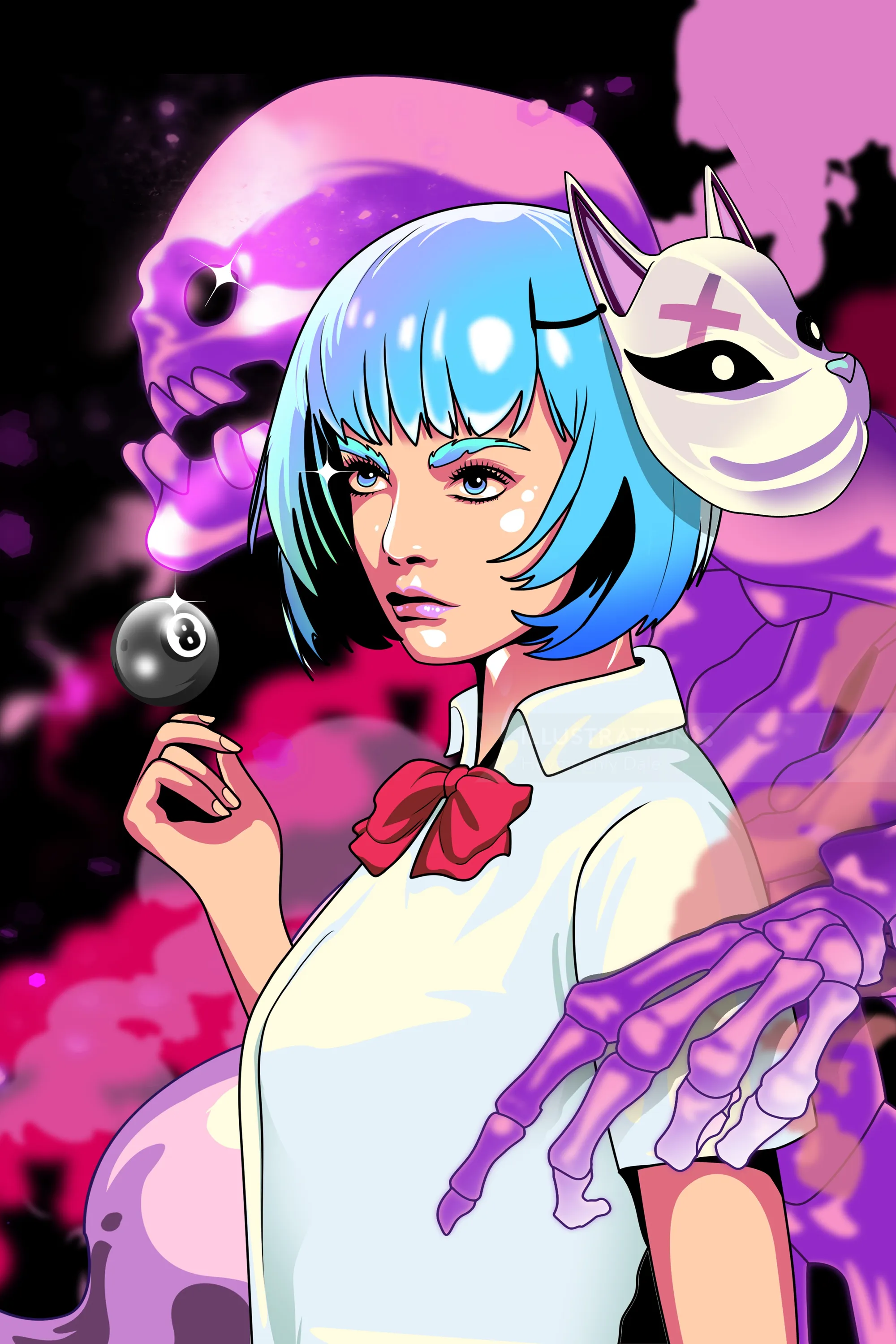 Bold and colorful Yokai Pop Art in anime style