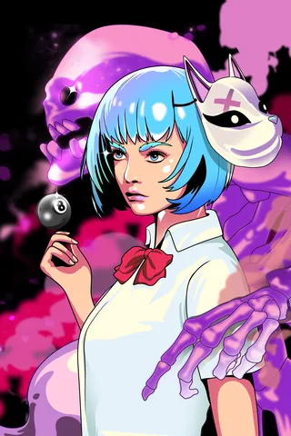 Bold and colorful Yokai Pop Art in anime style