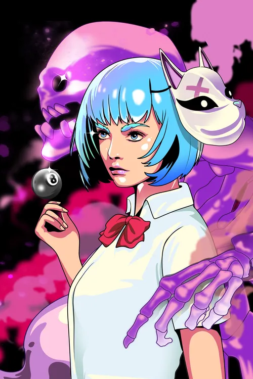 Bold and colorful Yokai Pop Art in anime style