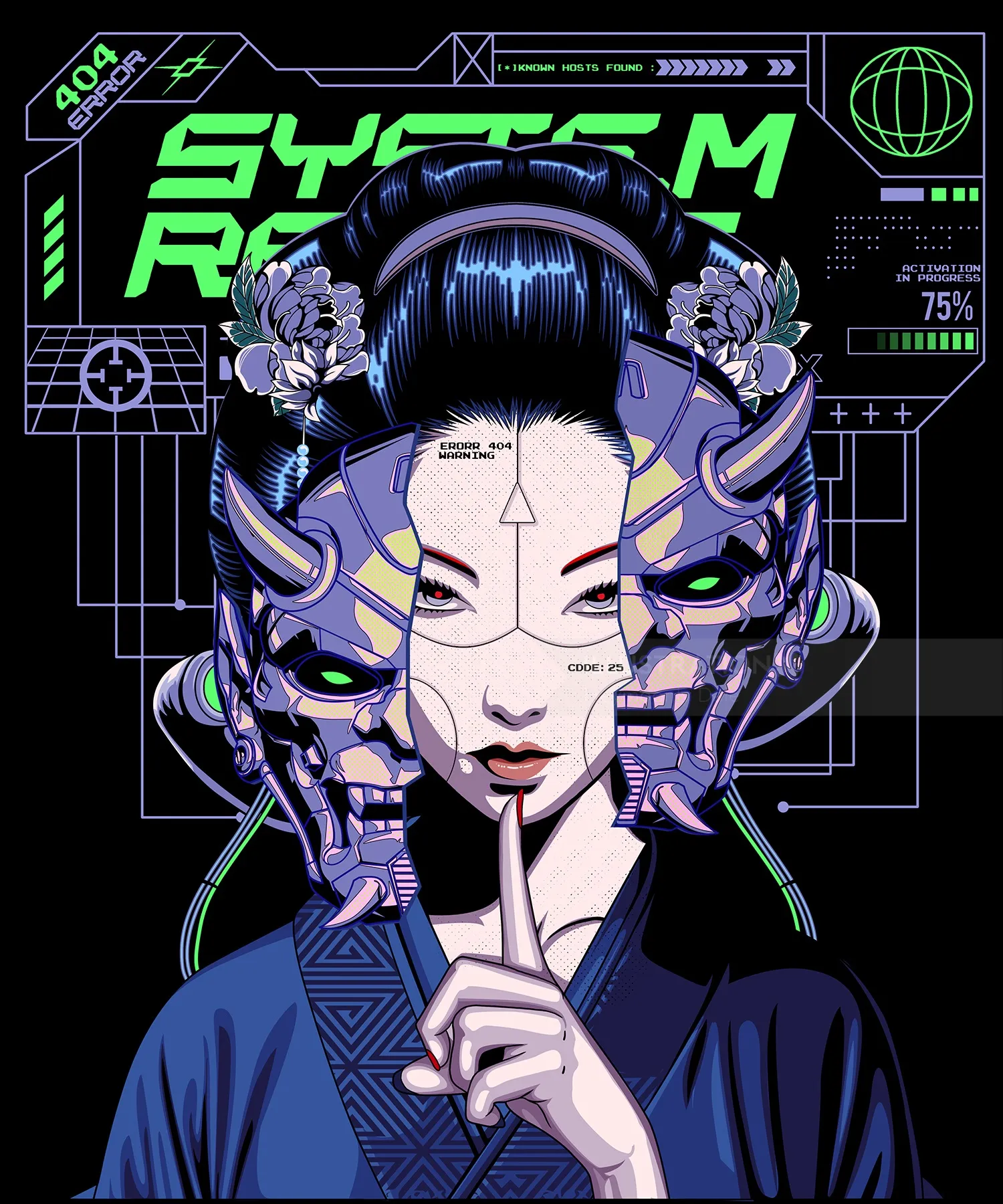 Fantasy illustration of a cybernetic Geisha