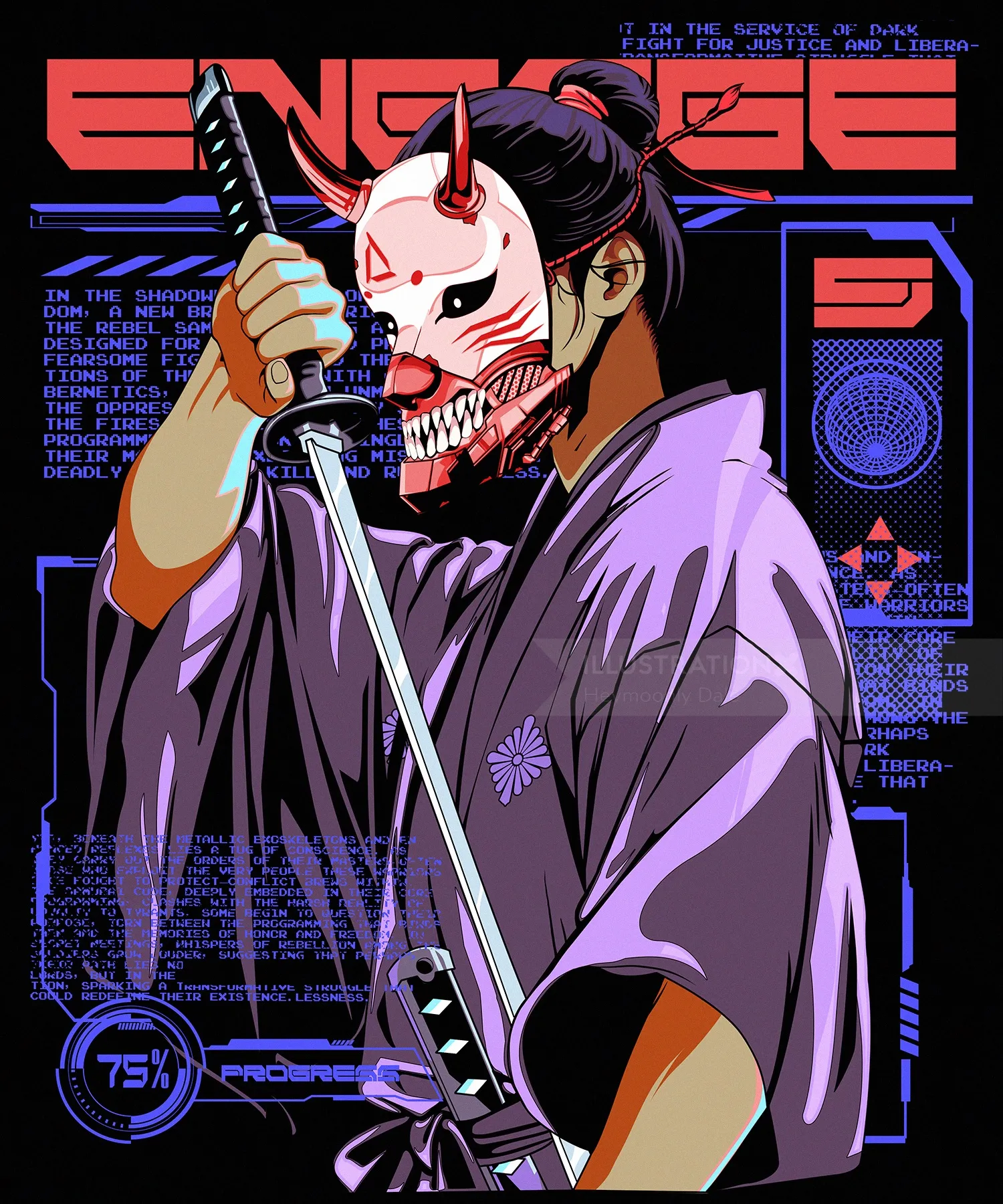 Futuristic Cyberpunk Samurai with neon armor